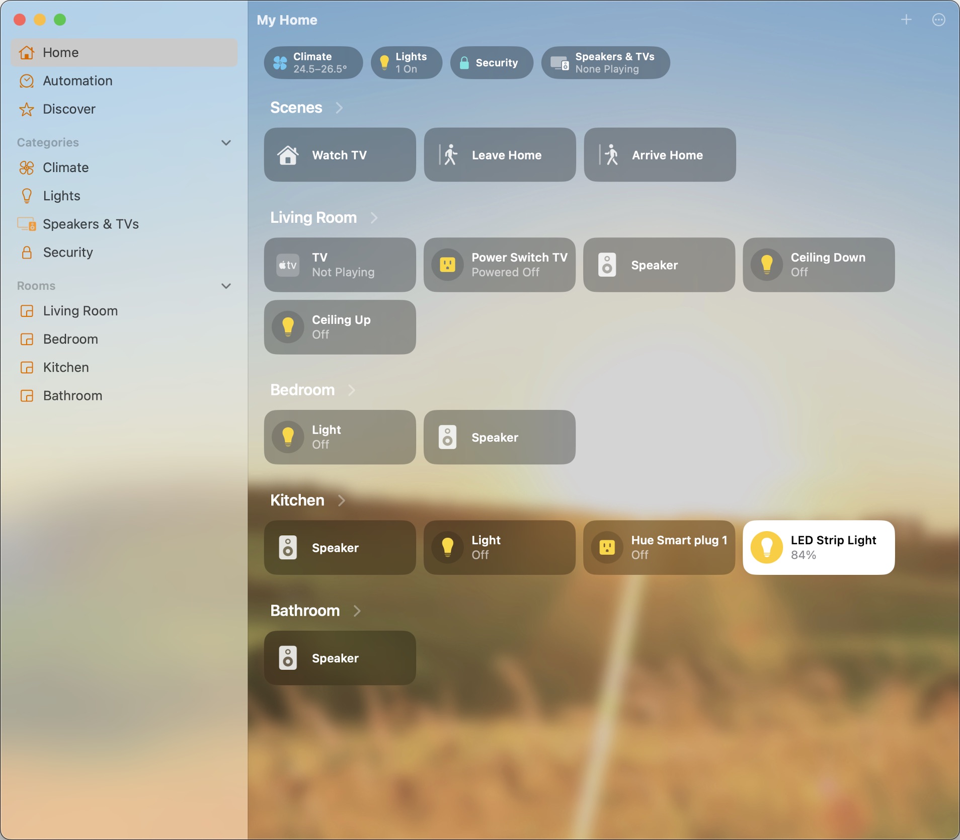 HomeKit tile for LED strip brightness and color control on iPhone